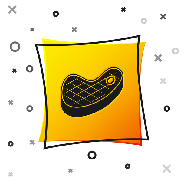 Icono de carne de filete negro aislado sobre fondo blanco. Botón cuadrado amarillo. Ilustración vectorial
 - Vector, imagen