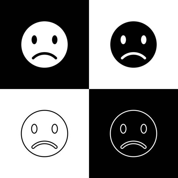 setzen trauriges Lächeln Symbole isoliert auf schwarzem und weißem Hintergrund. Emoticon Gesicht. Vektorillustration - Vektor, Bild