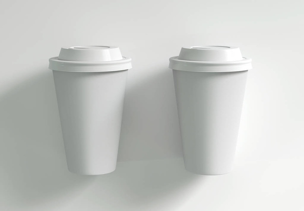 Deux tasses en papier maquette sur fond blanc. Rendu 3d
.  - Photo, image
