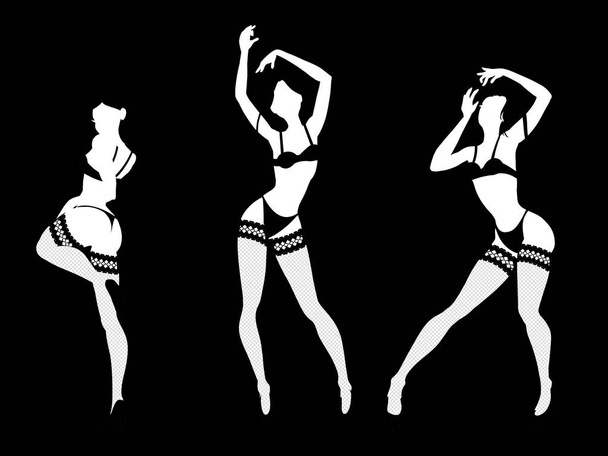 Set of sexy women silhouettes in underwear, club burlesque perfo - Vector, Image