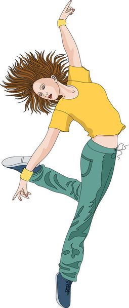 Ilustración vectorial, niña - bailarina en un salto
 - Vector, imagen
