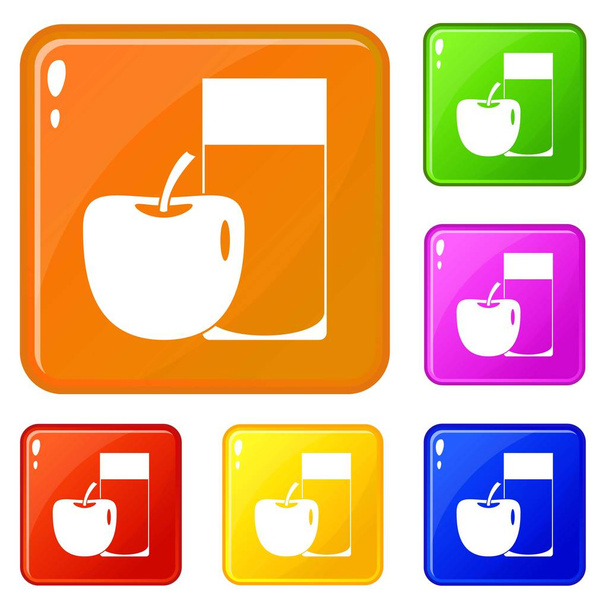 Glass of drink and apple icons set vector color - Διάνυσμα, εικόνα