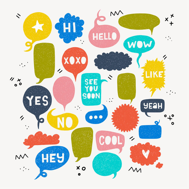 Conjunto de bolhas de fala coloridas desenhadas à mão
 - Vetor, Imagem