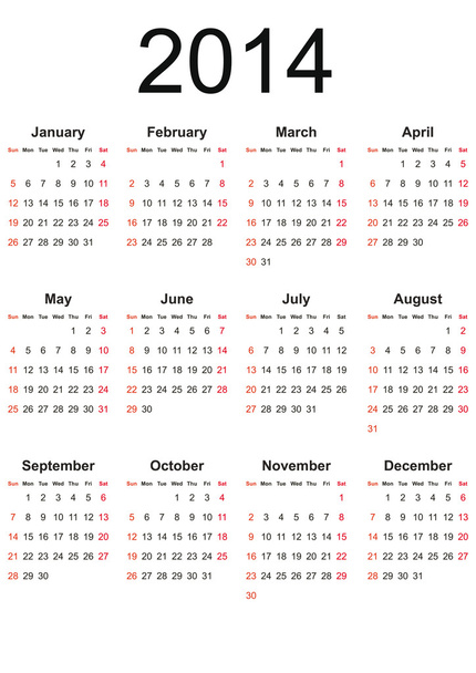 Calendario simple 2014
 - Vector, Imagen