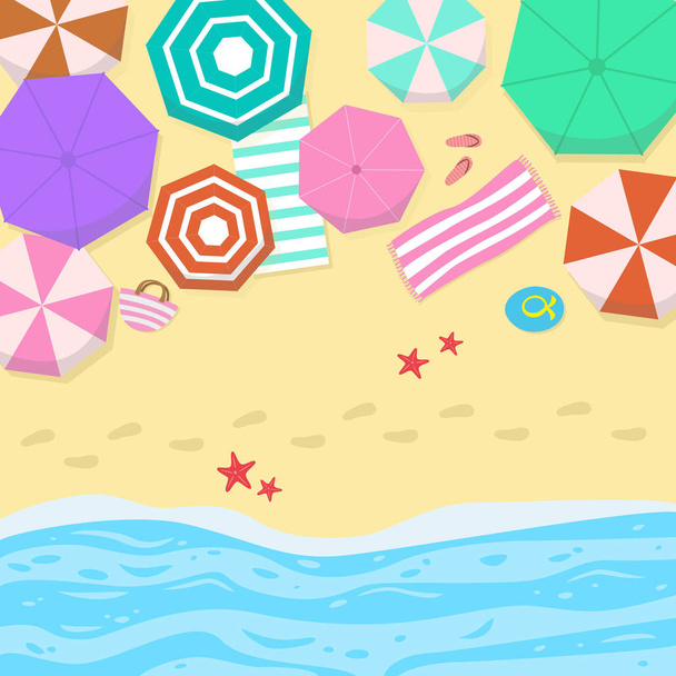 Summer seascape with colorful umbrellas. - Vettoriali, immagini