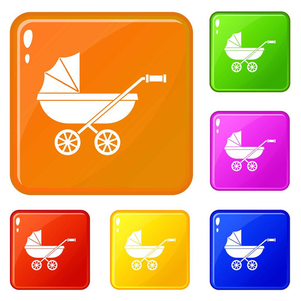 Baby carriage icons set vector color - Vetor, Imagem