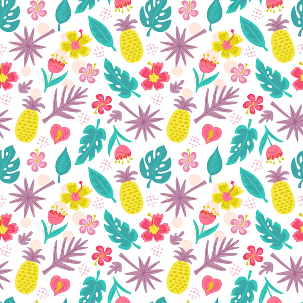 Seamless pattern with hand drawn summer tropical leaves and flow - Vektor, kép