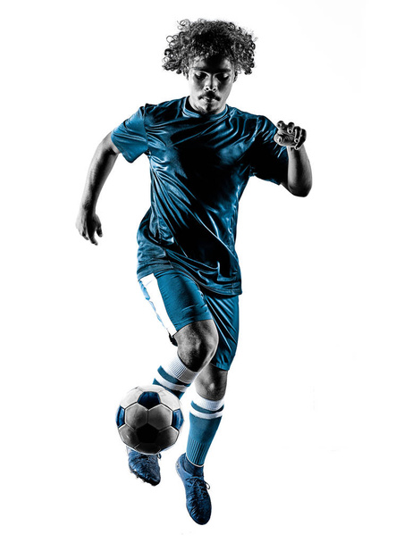 young teenager soccer player man silhouette isolated - Photo, Image