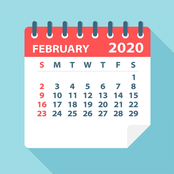 Luty 2020 kalendarz liść-wektor ilustracja - Wektor, obraz
