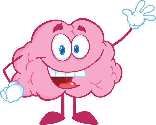 Brain Cartoon Character Waving For Greeting - Photo, Image