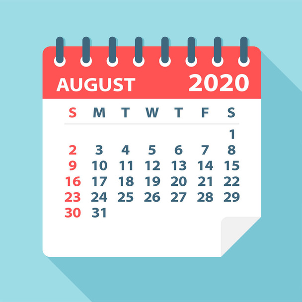 Август 2020 Календарный лист - векторная иллюстрация
 - Вектор,изображение