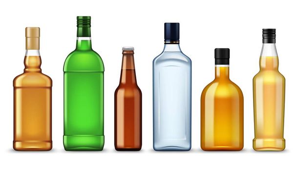 Стеклянные бутылки, алкогольные напитки 3D макетов
 - Вектор,изображение
