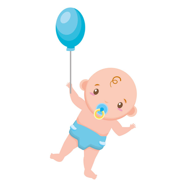 baby jongen met ballon op witte achtergrond - Vector, afbeelding