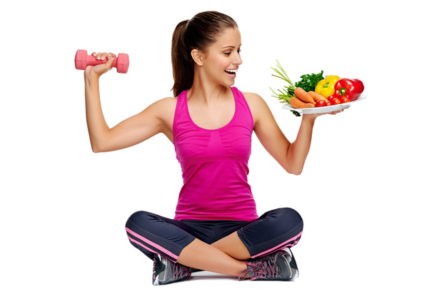 Woman with healthy eating and exercise - Photo, Image