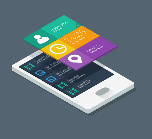 Mobile application concept in flat colors and isometric design - Vector, Image