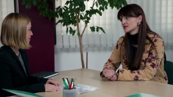 γυναίκα υπάλληλος μακρυμάλλης επαγγελματική συνάντηση με Διευθύνων Σύμβουλος - Πλάνα, βίντεο