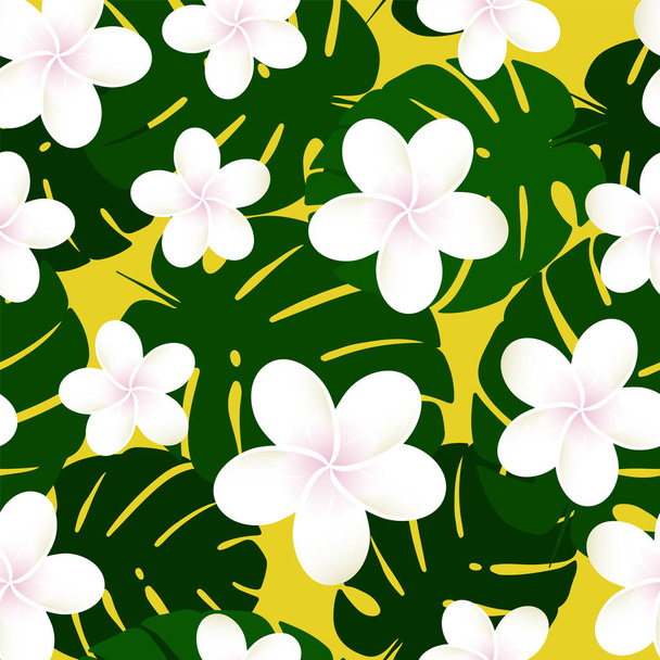Seamless vector tropical pattern. Plumeria, frangipani. Exotic vector beach wallpaper seamless pattern. - Vector, Image