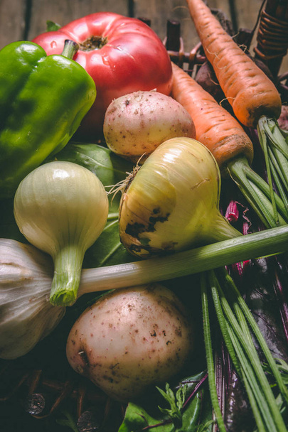 Tomato, cabbage, onion, potato, pepper, garlic, carrot and beetr - Foto, Bild