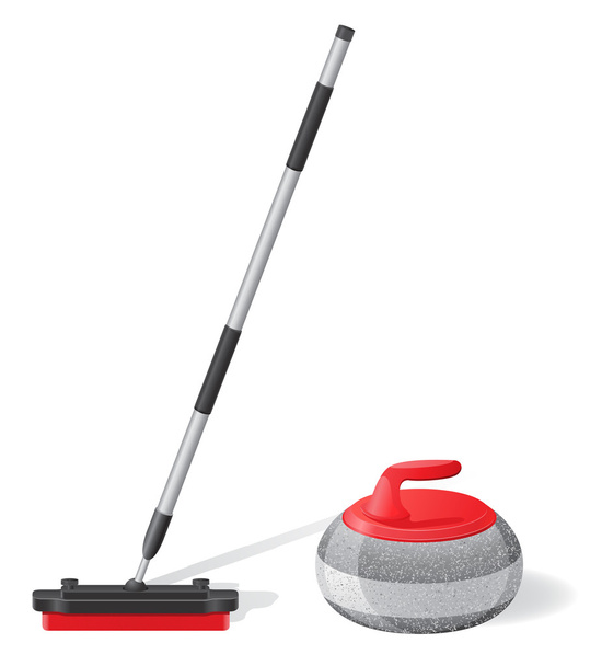 broom and stone for curling sport game vector illustration - Vecteur, image