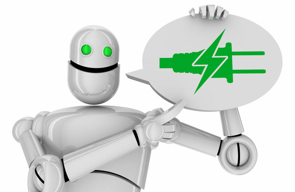 grüne saubere elektrische Energie Roboter Sprechblase neue Technologie 3d Illustration - Foto, Bild