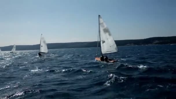 Competition sailboats in the wide wavy sea - Footage, Video