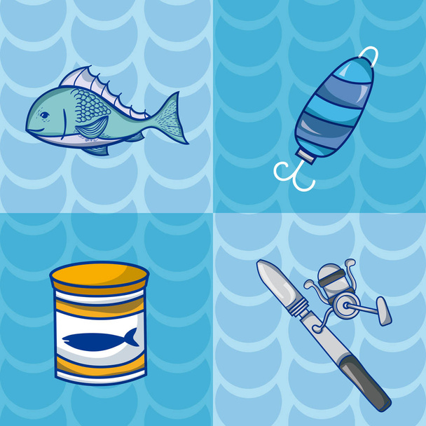 Conjunto de desenhos animados de pesca
 - Vetor, Imagem