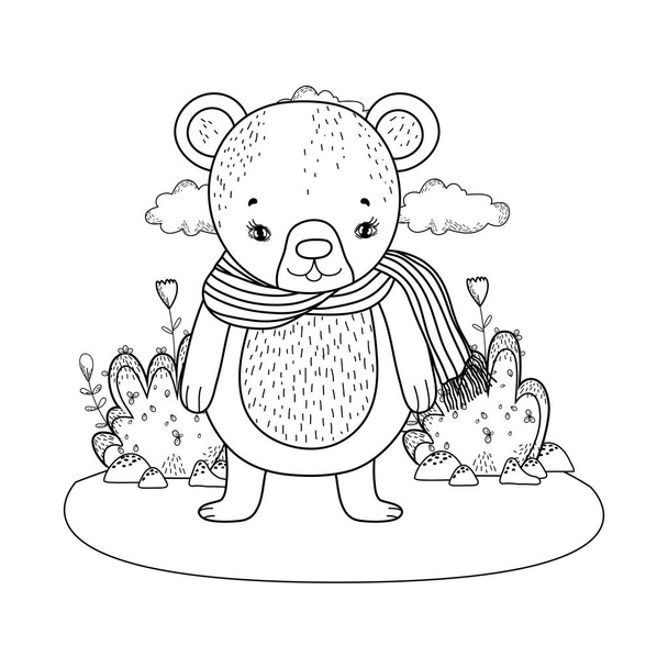 милый медвежонок с шарфом в лагере
 - Вектор,изображение
