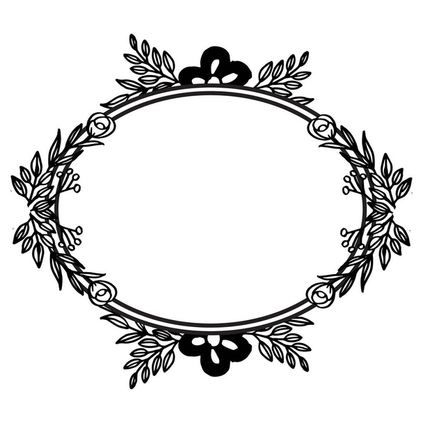 Marco gráfico en blanco y negro, decoración de la tarjeta de invitación, varias flores y hojas. Vector
 - Vector, imagen