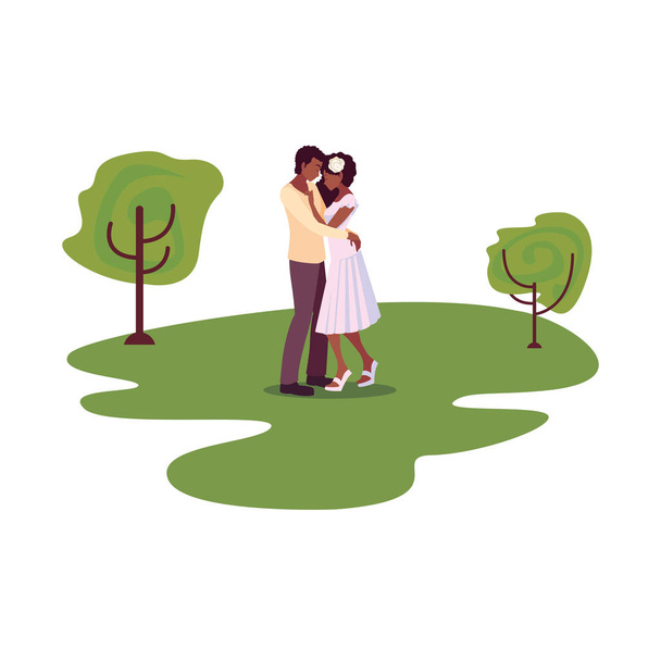 浪漫的情侣在公园里拥抱 - Διάνυσμα, εικόνα