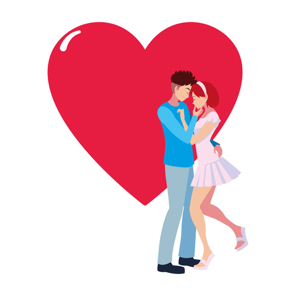 ロマンチックなカップルは愛の心を抱きしめる - ベクター画像