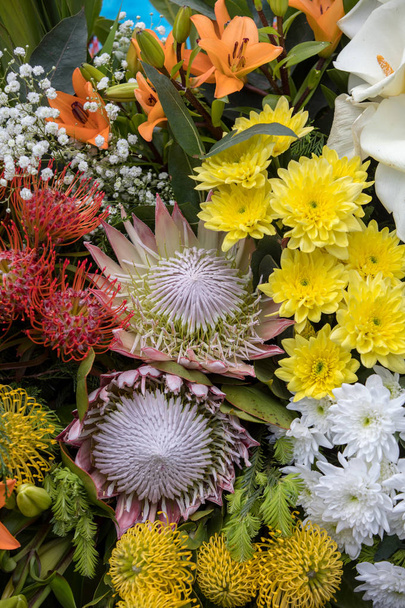 Ομορφιά ανθοκομική διακόσμηση με πολύχρωμα τροπικά λουλούδια  - Φωτογραφία, εικόνα