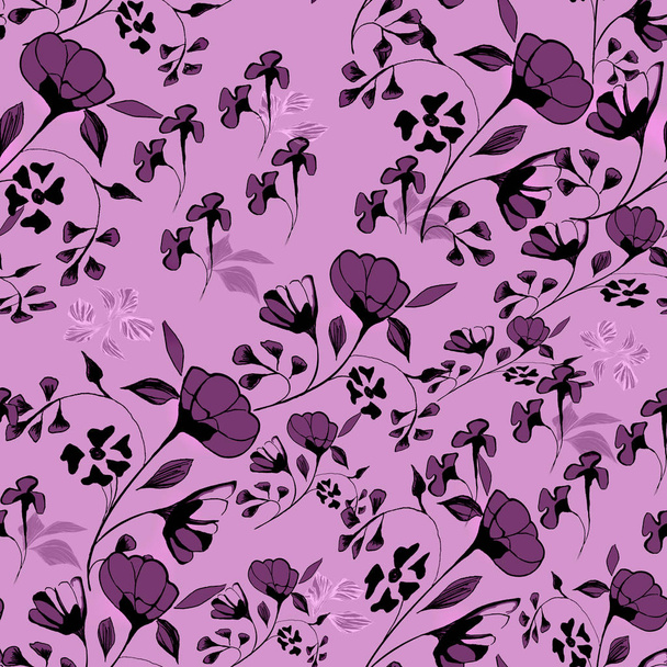 Pattern Flowers on a sprig. Elegant template for trendy prints for printing on paper and fabric. Wallpaper. Texture and Background - Φωτογραφία, εικόνα