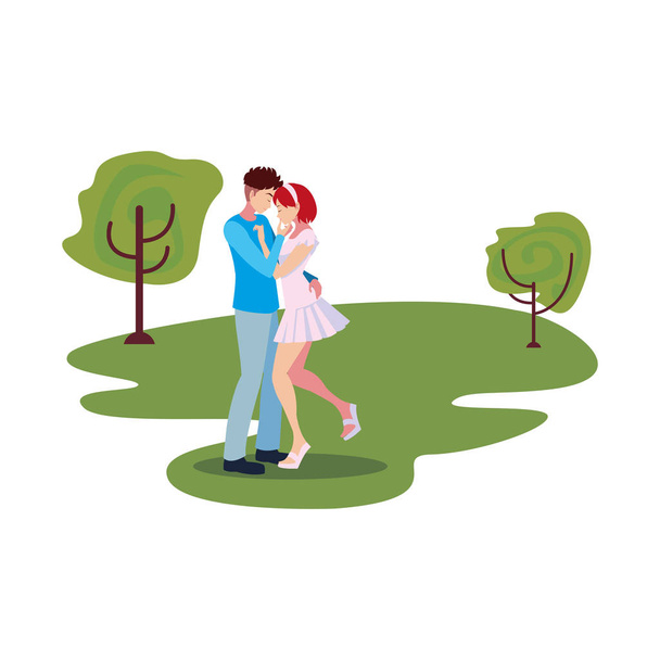 romantisch paar knuffelen in het park - Vector, afbeelding