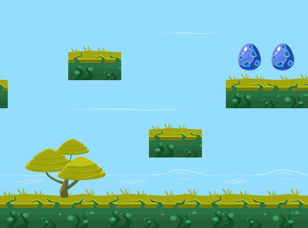Бесшовный природный ландшафт, бесконечный фон для мобильных или компьютерных игр, фэнтези-платформа для векторной иллюстрации интерфейса пользователя игры
 - Вектор,изображение