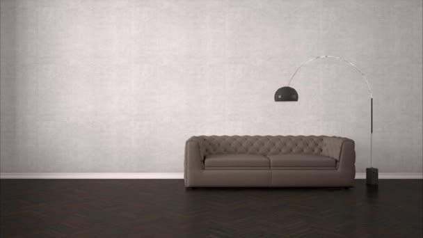 nowoczesny pokój dzienny z wielokolorową kanapą i maską alfa jako renderowanie 3D - Materiał filmowy, wideo