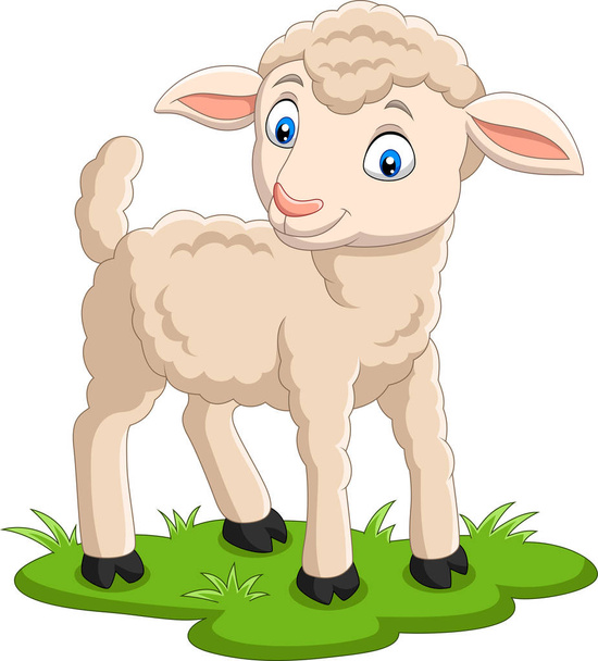 Illustrazione vettoriale di agnello felice cartone animato sull'erba
 - Vettoriali, immagini