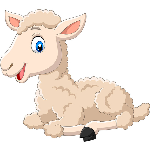 Vektoros illusztráció aranyos bárány rajzfilm ül elszigetelt fehér háttér - Vektor, kép