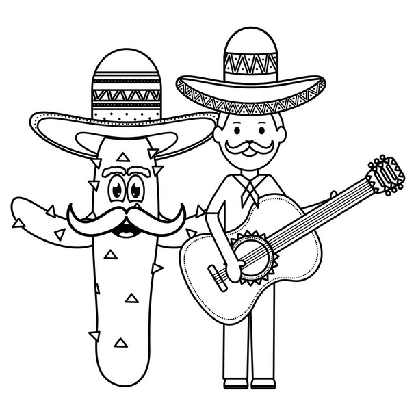 kaktüs ve gitar karakterleri ile Meksikalı adam - Vektör, Görsel