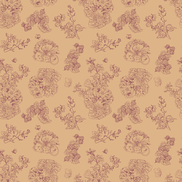 Seamless floral pattern raspberries, peony. Hand drawn illustration fabric, wrapping - Вектор,изображение