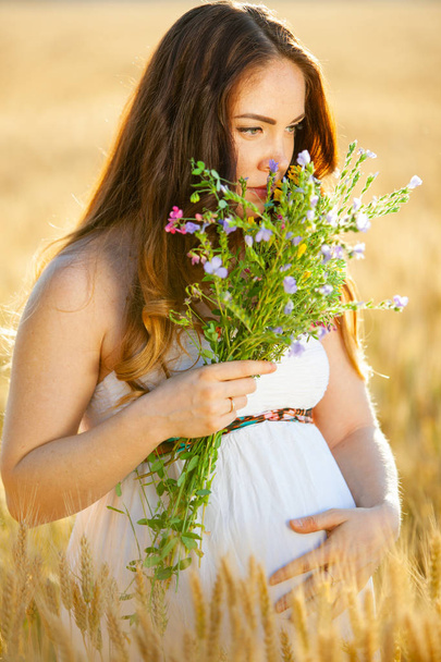 pregnant woman on nature field - Photo, image