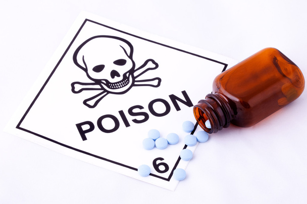 Blue Pills and Poison Warning - Photo, Image