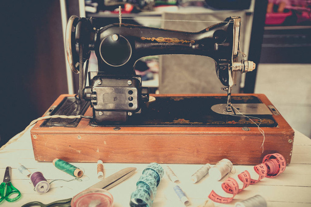 Retro sewing machine at home - Photo, image
