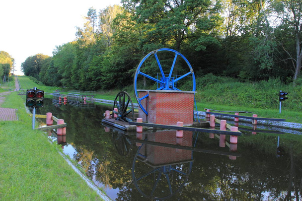 The Inclined Planes and carriage in Buczyniec, Machinery for ships transporting over hills, Unesco memorial to world culture. Poland, Elblag Canal, Poland - Photo, Image