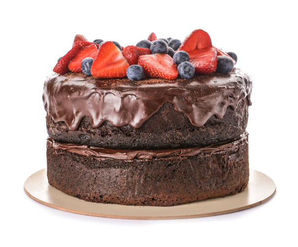 Вкусный шоколадный торт на белом фоне - Фото, изображение