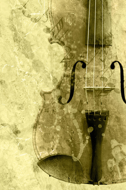 Grunge music background with old fiddle - Photo, Image