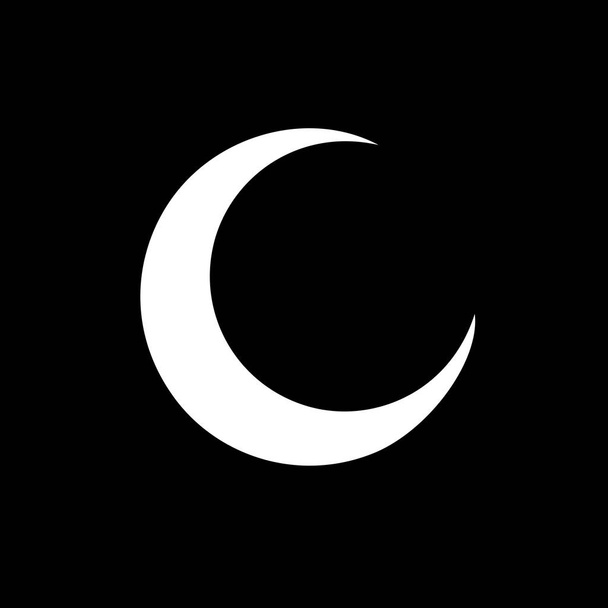 Vettore. Logo, simbolo della luna. Icona Illustrazione della luna di fase bianca su sfondo nero. Immagine grafica. Stilizzazione. Geometria antica. Senso mistico - Vettoriali, immagini