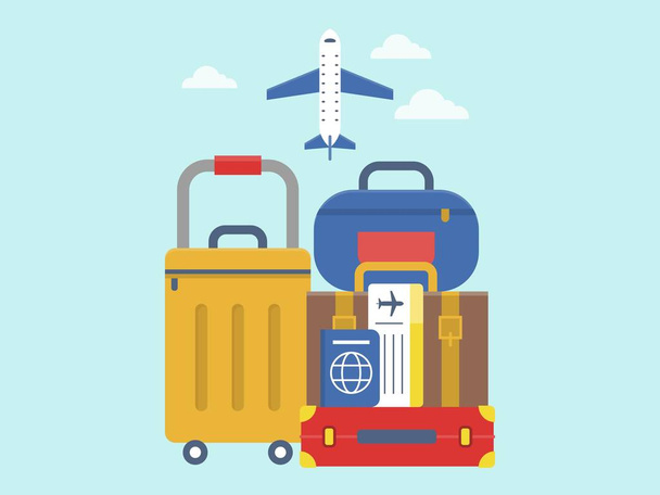 Viajar, Bagagem com bilhete e passaporte vetor
 - Vetor, Imagem