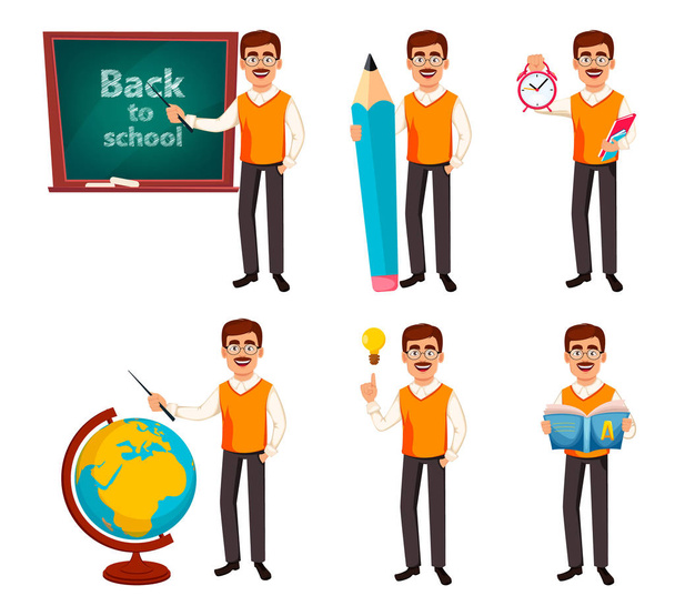 Back to school. Teacher man cartoon character - Vector, Image