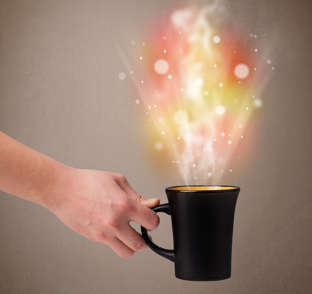 Coffee mug with abstract steam and colorful lights - Фото, зображення