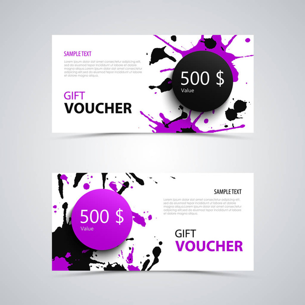 Cheque regalo con manchas abstractas en diseño negro púrpura
 - Vector, Imagen
